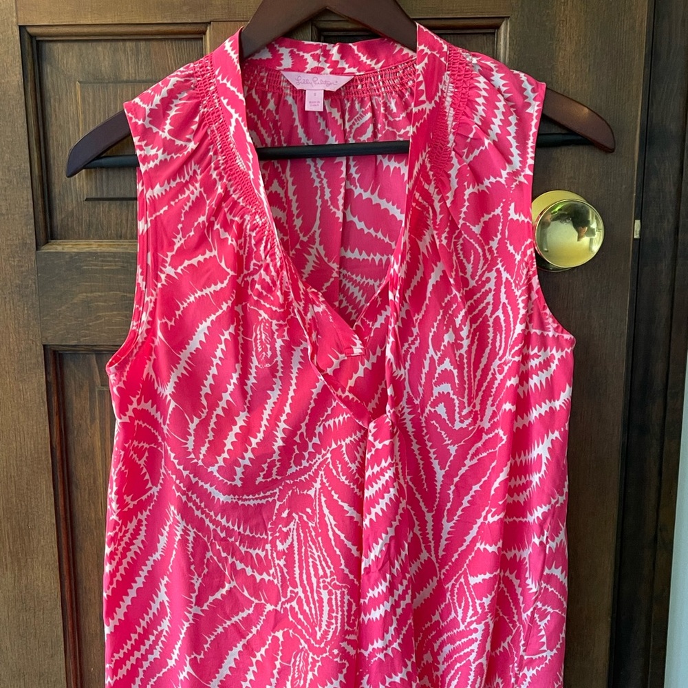 Lilly Pulitzer Tunic Top Blouse Womens S Pink Dahlia 100% Silk Barbiecore